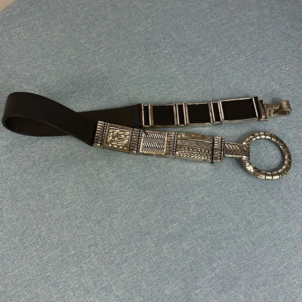 CHICO'S Limenta Stretch Belt Silver Hook Buckle Genuine Leather Size M/L